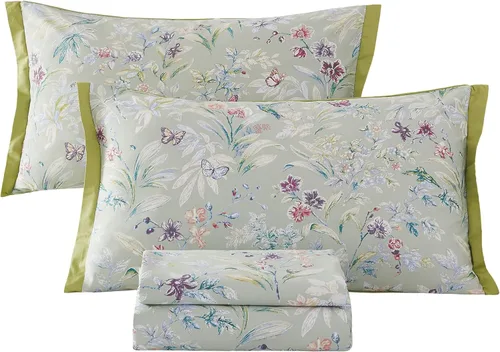 Vista 12 de ABREEZE Juego de sábanas de lujo 100% algodón natural puro, juego de ropa de cama de 4 piezas con estampado de cachemira dorada, calidad de hotel