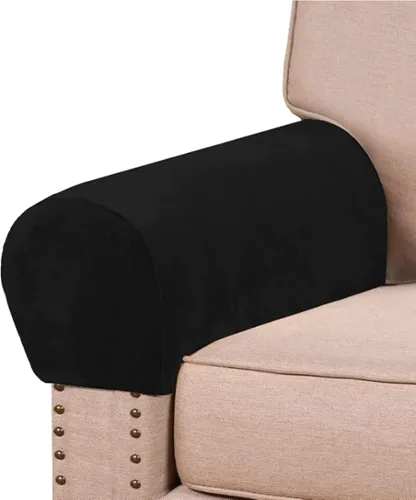 Vista 14 de Paquete de 2 fundas elásticas de terciopelo para reposabrazos, fundas antideslizantes para sofá, protectores elásticos suaves para sala de estar