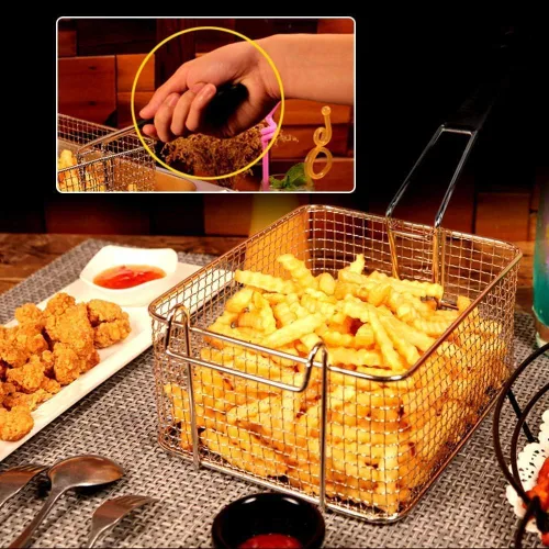 Vista 6 de Stainless Steel Deep Fry Basket for Frying Serving Food (Detachable Handle)