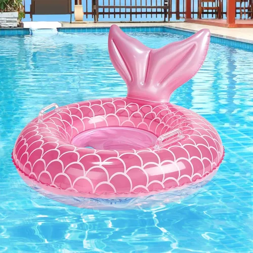 Vista 4 de Flotador de piscina para bebé, anillo inflable de sirena con asa de asiento, flotadores de piscina para bebés y niñas pequeños