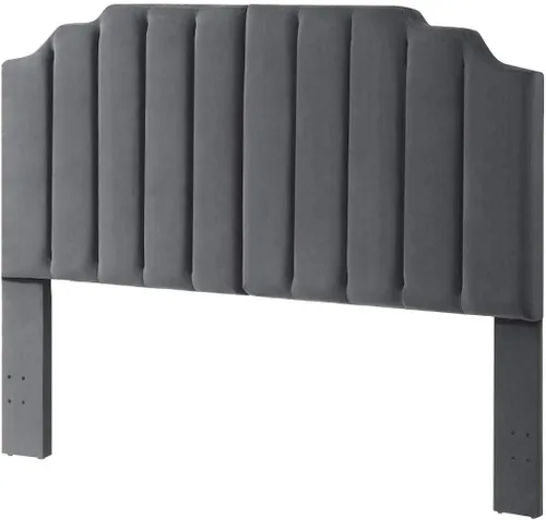 Vista 5 de 24KF - Cabecera con tapiz capitoné de terciopelo, diseño moderno de canales verticales y tablero curvo, para cama Queen/matrimonial, 6026-Q- negro