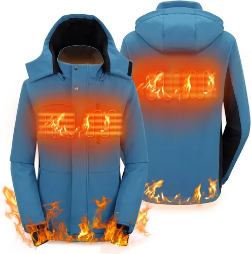 Vista 5 de Chaqueta térmica para hombre, resistente al viento, para invierno, exterior suave, con capucha desmontable, abrigo eléctrico con calefacción