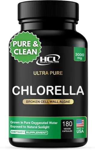 Chlorella Cápsulas 3000 mg – Pared celular agrietada suplemento de algas verdes azules – La mejor limpieza natural de desintoxicación – Vitaminas