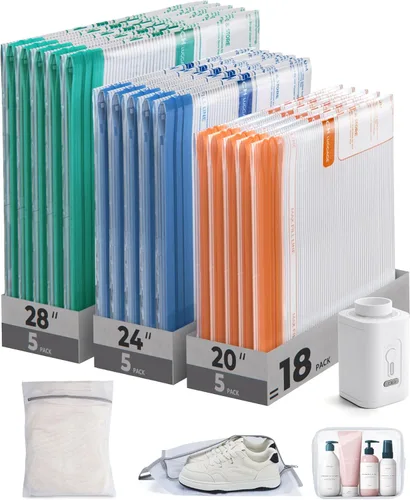 Vista 19 de BAGSMART Bolsas de almacenamiento al vacío para viajes con bomba de aire recargable, bolsas portátiles ahorradoras de espacio para viajes y hogar