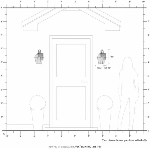 Vista 6 de Livex Lighting 2181-02 Farol de pared para exteriores con pantallas de vidrio biselado transparente, latón pulido