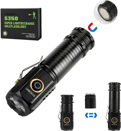 Vista 11 de UNROEVS Mini linterna recargable de 2550 lúmenes con carga USB C, pequeñas linternas de alto lúmenes, 5 modos, luz de bolsillo con clip, linterna
