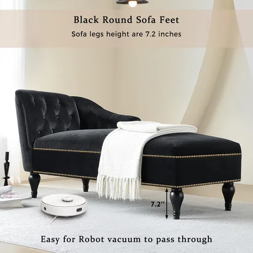 Vista 3 de P PURLOVE Tumbona copetuda de terciopelo de 58 pulgadas con ribete de clavos, tumbona interior con brazo derecho, silla de ocio, sofá para sala