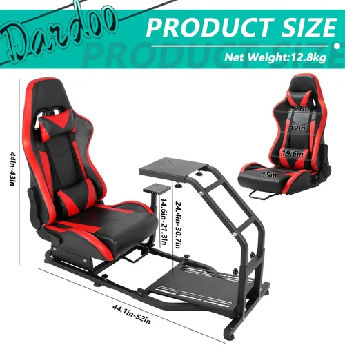 Vista 2 de Dardoo Driving Simulator Cockpit With Red Seat Adjustable Fits for Logitech G25 G27 G29 G920 G923 Thrustmaster T300 Fanatec Racing Steering Wheel