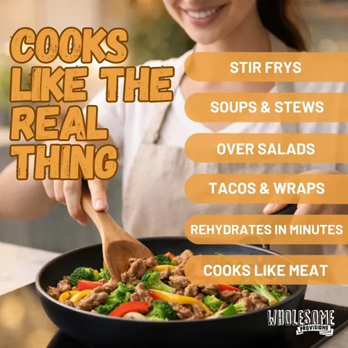 Vista 5 de Wholesome Provisions Proteína vegetal texturizada, sustituto de la carne vegana, 100% libre de hexano, fabricada con soja amarilla graduada #1