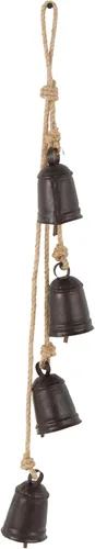 Deco 79 Racimo de Campanas Decorativas de Metal para Interiores y Exteriores Campana de Meditación con Cuerda Colgante de Yute, Campana de Vaca 4" x