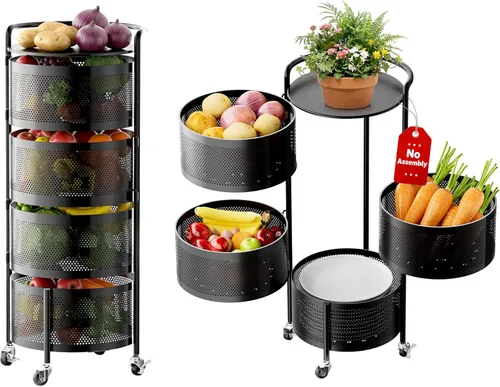 Vista 9 de JAQ Estantes de almacenamiento giratorios para cocina, multinivel, organizador de canastas extraíbles, con ruedas, para frutas, verduras, 3
