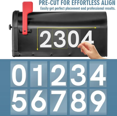 Vista 5 de Calcomanía adhesiva reflectante blanca de números para buzón 4 pulgadas, 6 juegos Números autoadhesivos premium para exterior, casa, cubos