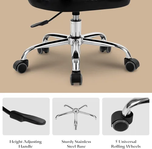 Vista 9 de Paddie Taburete de pedicura para tecnología de uñas, taburete hidráulico de spa, soporte de espalda, silla giratoria ajustable de altura corta, Negro