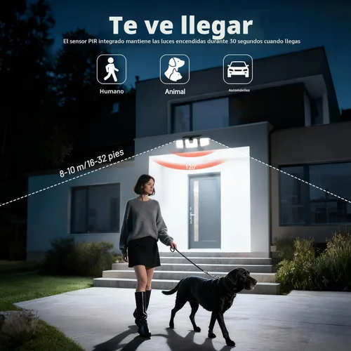 Vista 2 de INCX Luces solares para exteriores a prueba de agua, 3000 LM 156 luces LED con sensor de movimiento, 3 cabezales de luces de seguridad alimentadas