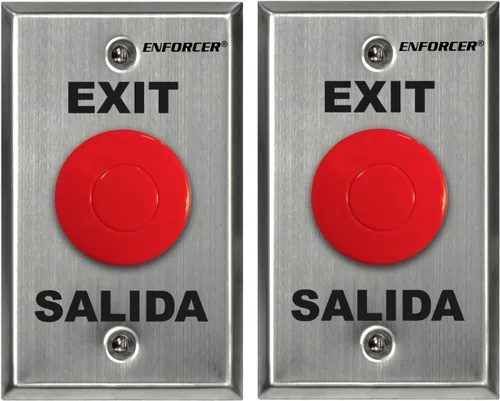 Seco-Larm SD-7201RCPE1Q Enforcer - Placa de solicitud de salida, botón de tapa de hongo rojo, placa frontal de acero inoxidable, salida y Salida