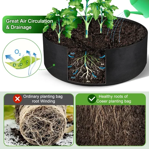 Vista 3 de Bolsa de cultivo grande de 100 galones, macetas redondas elevadas de tela resistente, macetas para plantar hierbas, flores, vegetales y papas