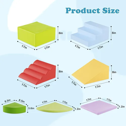 Vista 2 de Bloques de escalada de espuma de 7 piezas para niños pequeños y bebés de 1 a 5: juego de juguetes para interiores con piel sintética suave, gateo