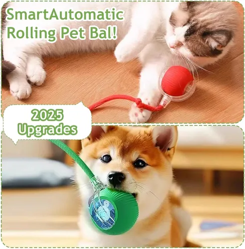 Vista 4 de Pelota interactiva rodante para perros, pelota autoenrollable para perros, juguetes interactivos para gatos, juguete automático automático para Rojo