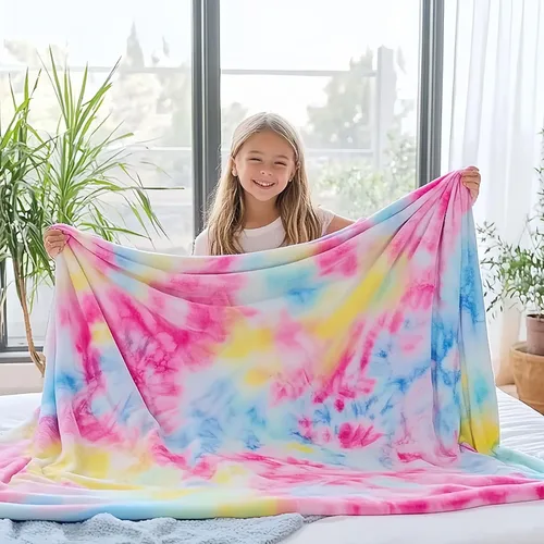 Ailemei Direct Manta de Tie Dye Arcoíris para Niñas, Manta de Vellón Suave y Cálida para la Cama para Niñas Pequeñas, Lindas Mantas Decorativas