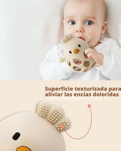 Vista 6 de ChooKaChoo Juguete de sonajero de dentición 2 en 1, mordedor sensorial para bebés de 3 a 12 meses, 100% silicona de grado alimenticio, fácil