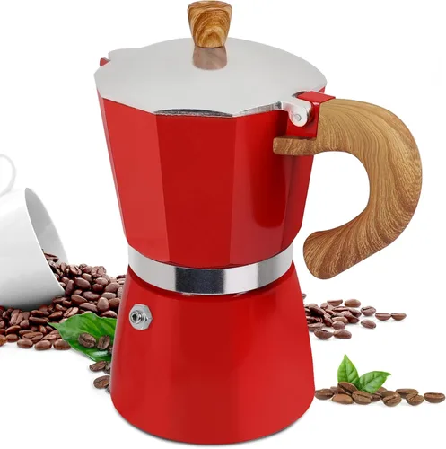 Vista 10 de Moka Pot - Cafetera italiana de aluminio de 15.2 fl oz, cafetera para estufa, cafetera espresso Mocha Pot (negro, 3 tazas)