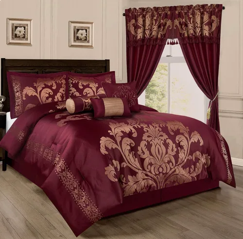 Vista 18 de Chezmoi Collection Juego de edredón floral de jacquard Royale de 7 piezas, matrimonial/doble, negro/dorado