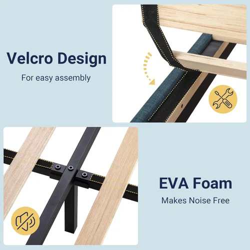Vista 88 de Allewie - Base de cama tamaño King con cabecera tapizada en tela y soporte de listones de madera; base de colchón completamente tapizada; no Azul