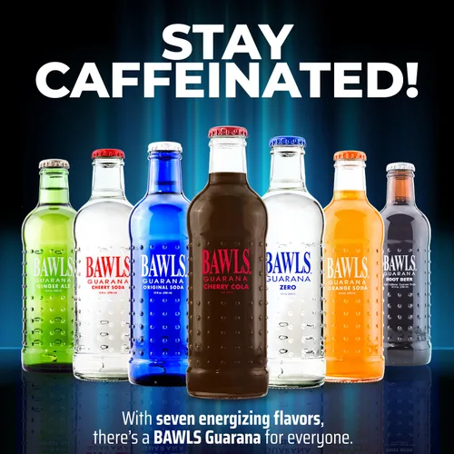 Vista 7 de BAWLS Guaraná Cherry Cola, BAWLS Guaraná Drink, refresco de guaraná, refresco alimentado con guaraná para energía, bebida con cafeína de alta