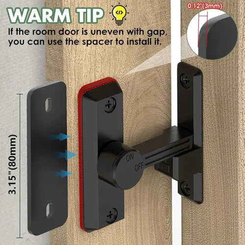 Vista 4 de Cerradura de puerta de granero, cierre de puerta corredera abatible de 90/180 grados para garaje, dormitorio, gabinete, seguridad de aleación