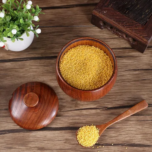 Vista 8 de Paquete de 2 tarros de condimentos japoneses, tarros de especias de madera maciza con tapa y cuchara, contenedor de madera de azufaifo, madera