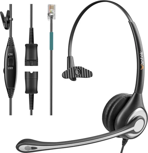 Vista 9 de Wantek Auriculares de teléfono con cable dual con micrófono con cancelación de ruido compatibles con Avaya Aastra Allworx Adtran Alcatel Lucent