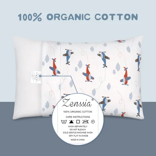 Vista 2 de Zenssia Fundas de Almohada de Algodón Orgánico para Niños Pequeños, Paquete de 2, Fundas de Almohada de Viaje de 13x18 Pulgadas con Cierre de Sobre