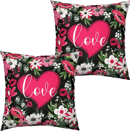 Vista 18 de Juego de 2 fundas de almohada de Pascua de conejo de 18 x 18 pulgadas, fundas de almohada de flores rojas coloridas, fundas de almohada de huevo