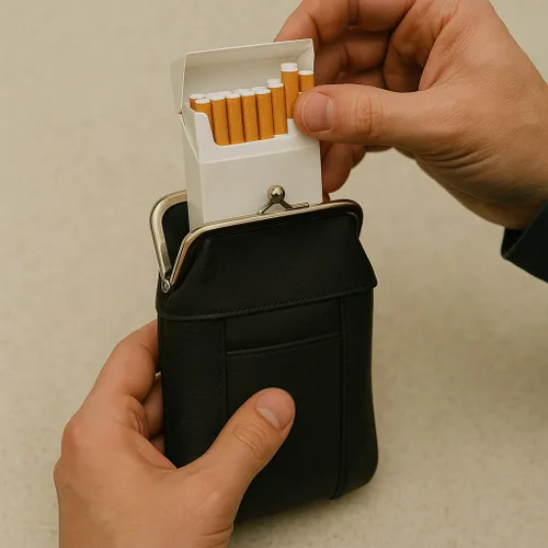 Vista 3 de Caja de cigarrillos de cuero Pack Holder Regular o 100's Lighter Pocket (negro)