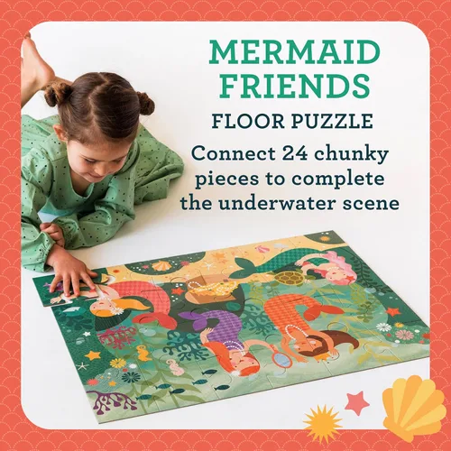 Vista 2 de Petit Collage Rompecabezas de piso de 24 piezas de sirena, rompecabezas grande para niños, rompecabezas de sirena completado que mide 18 x 24