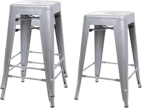 Vista 132 de GIA Taburete de mostrador sin respaldo de 24 pulgadas, cantidad de 4, bronce con asiento de madera clara