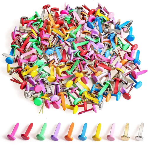 Vista 9 de moinkerin 200 Pcs Mini Brads for Paper Crafts 0.3 x 0.55inch Brad Fasteners Black Split Pins Pastel for DIY,Crafting,Scrapbooking,Stamping Round