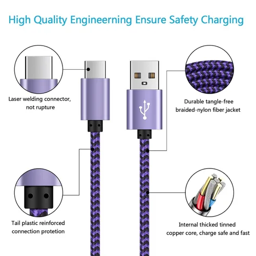 Vista 3 de Cable de carga para Samsung S26+ S26, cable de 6 pies para Samsung Galaxy S26 Plus Ultra S25+ S25 FE S24+ S24 S23+ S23 S22 S21 S20 S10 S10e, cable