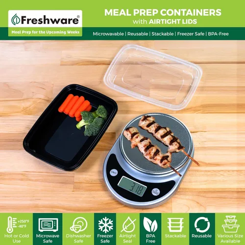 Vista 2 de Freshware Recipientes de preparación de comidas paquete de 50 recipientes de almacenamiento de alimentos con tapas, caja Bento, sin BPA, apilables