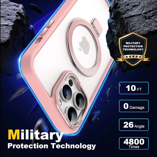 Vista 26 de IKARY Funda para iPhone 14 con soporte magnético oculto, compatible con Magsafe y protección contra caídas de grado militar, a prueba de golpes