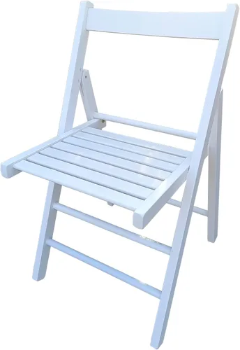 Vista 5 de Set of 2 Comfy Solid Wood Folding Chairs with Slatted Seat and Open Back - Fully Assembled for IndoorOutdoor Events (White)