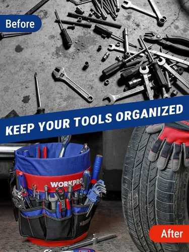 Vista 6 de WORKPRO Organizador de herramientas de cubo con 51 bolsillos que se adapta a cubos de 3.5 a 5 galones (herramientas excluidas)