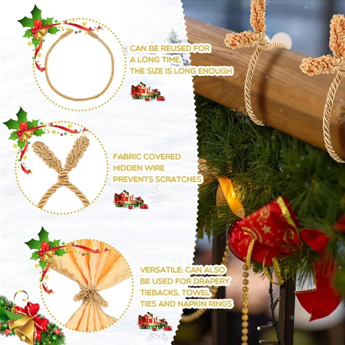 Vista 6 de Zhengmy 20 Piezas Lazos para Guirnalda de Navidad Extra Largos de 25 Pulgadas, Lazos Decorativos Retorcidos de Navidad para Barandilla