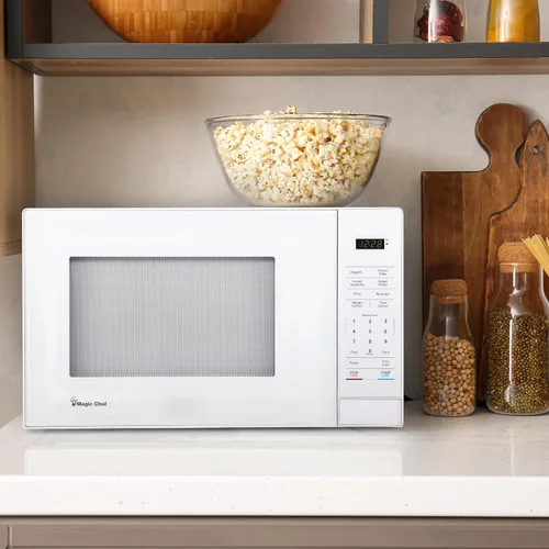 Vista 4 de Magic Chef Horno microondas compacto de encimera, 1,000 vatios, blanco, 1.1 pies cúbicos - Electrodoméstico de cocina digital con cocción de un solo