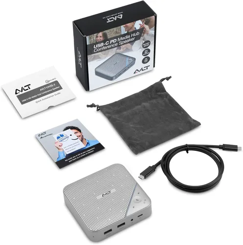 Vista 7 de AVLT Concentrador de altavoz USB-C, micrófono de conferencia de sonido omnidireccional de 360° con carga PD de 85 W, transferencia de datos de 5