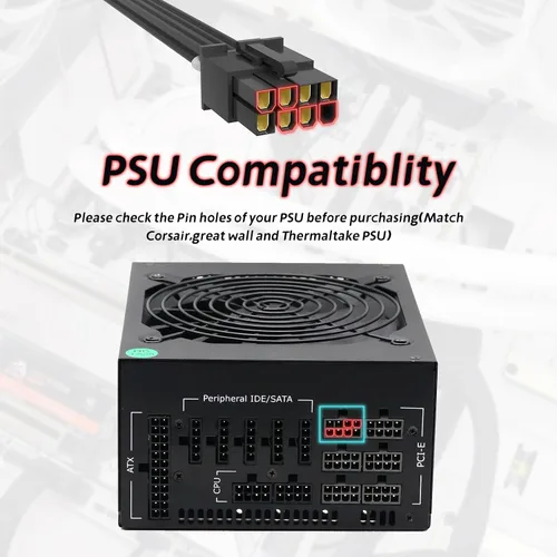 Vista 6 de Sirlyr Cable de conector de 90 grados 12VHPWR, cables GPU de 16 pines con funda para RTX3090Ti 4080 4090 tarjeta gráfica compatible con corsario