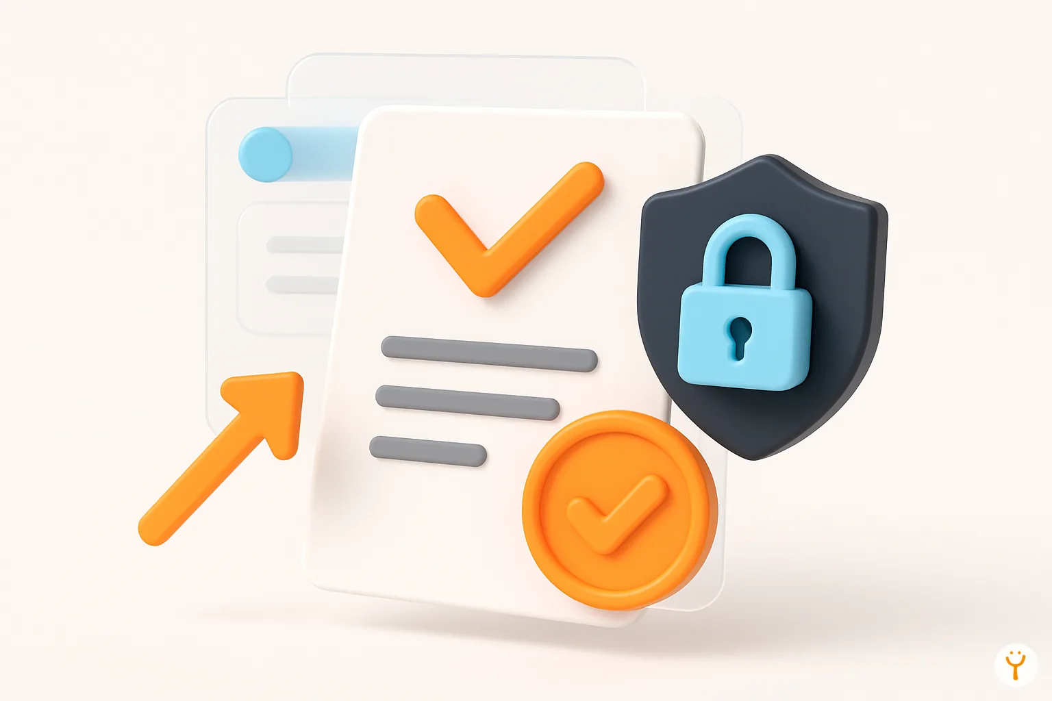 Documento de términos y condiciones con escudo de seguridad